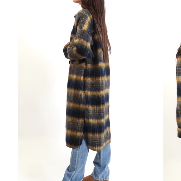 Oversized Plaid Long Shirt Jacket Small - Picture 5 of 6